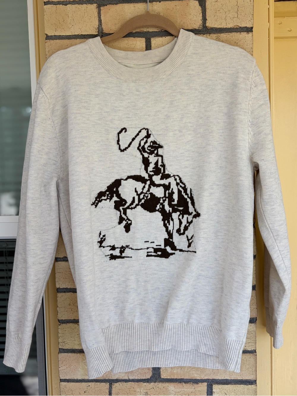 Vintage Style 80s Women's Cowboy Graphic Pattern Knit Sweater Size XL
